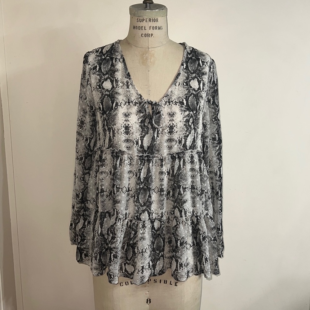 Altar’d State Snake Print Long Sleeve Oversized Tiered Dress/Top